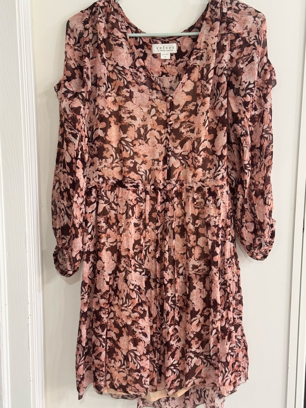 Velvet by Graham & Spencer Pink and Brown Floral Tiered Dress